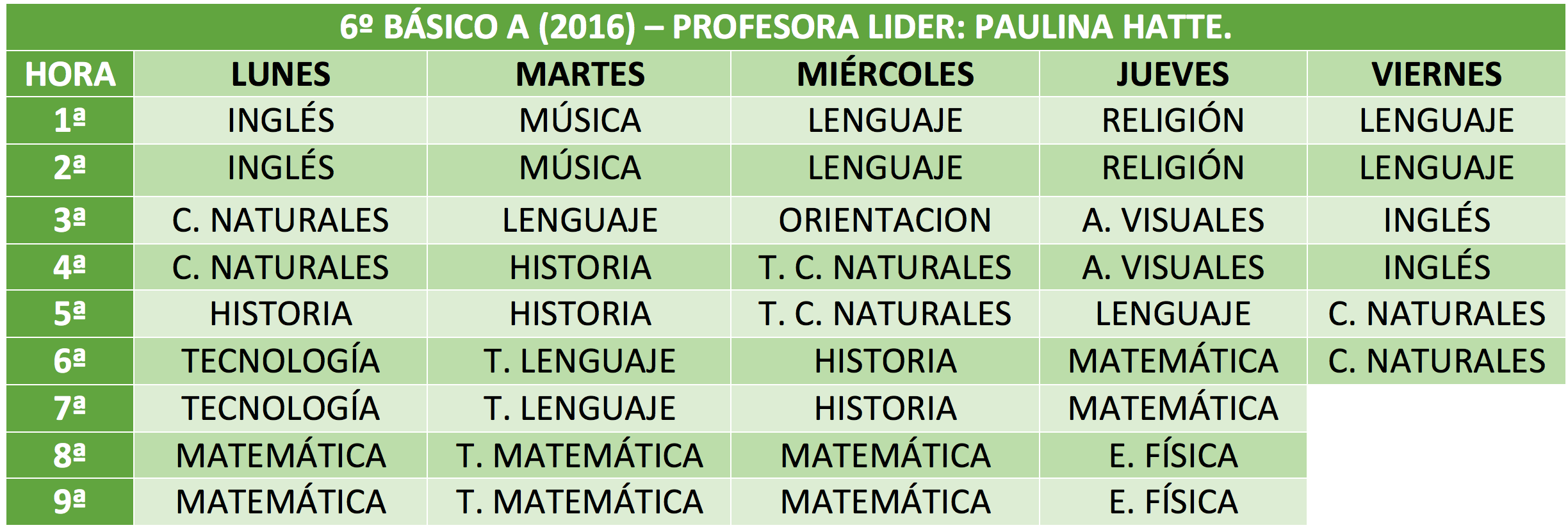 6ºAHorario2016