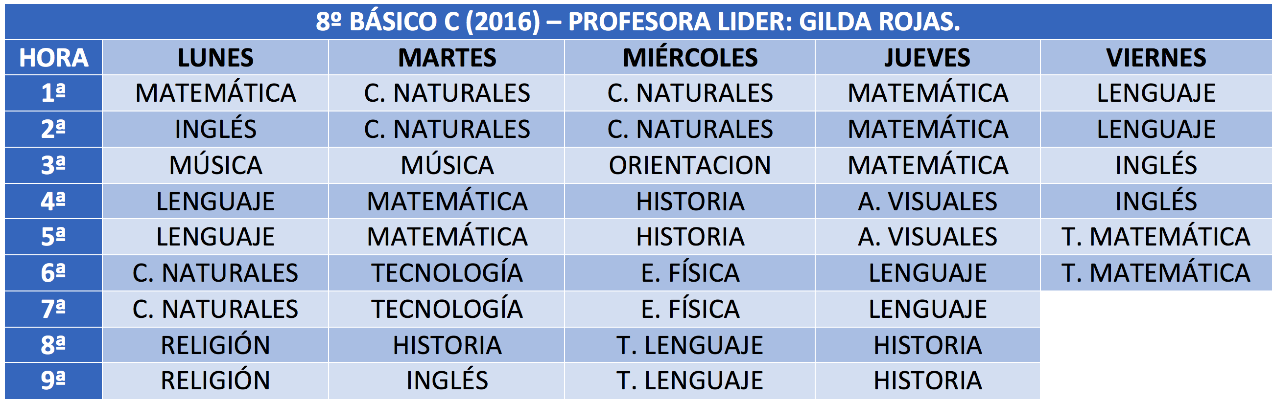 8ºCHorario2016